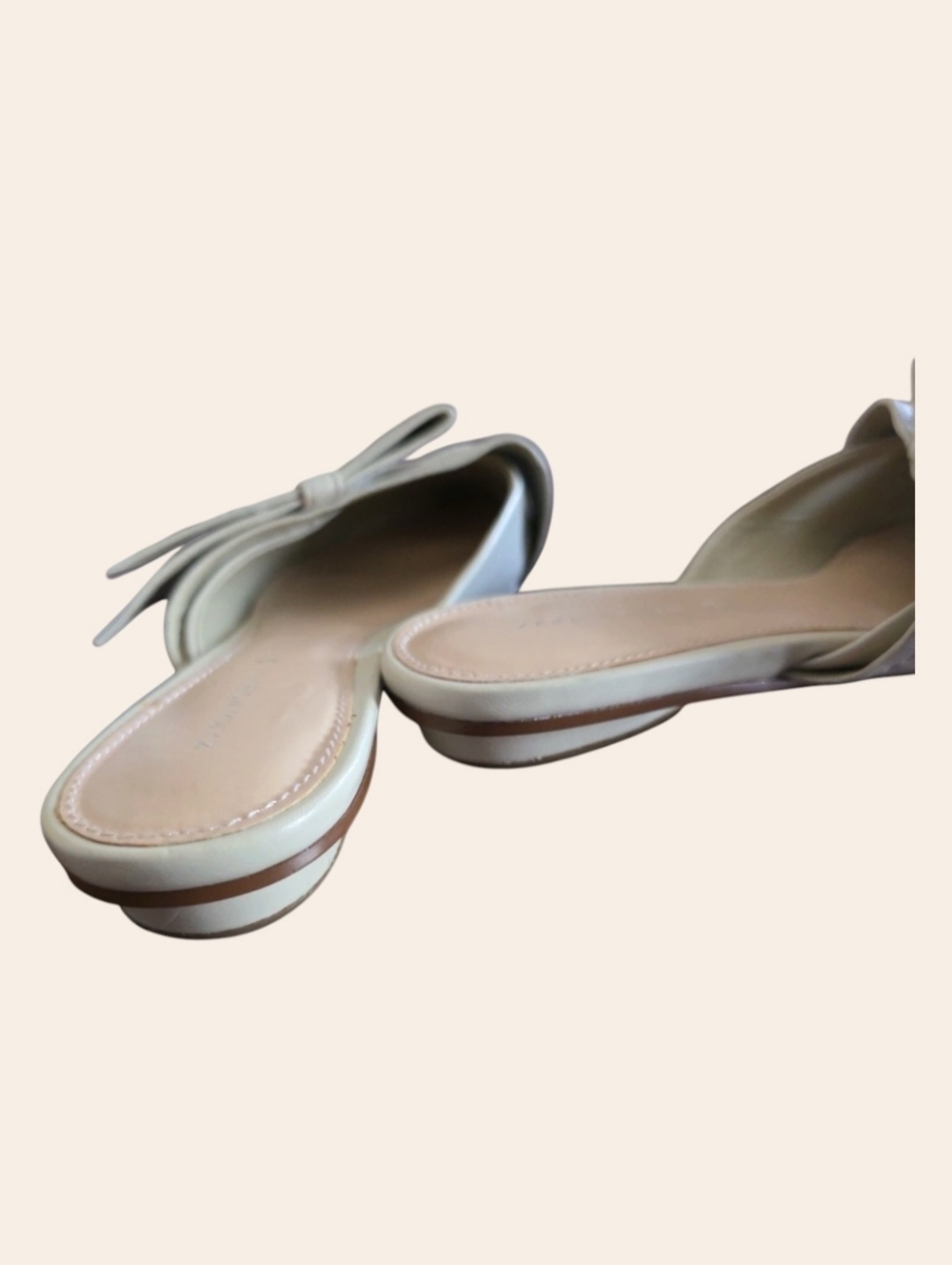 ZARA Women's Ivory Pointed-Toe Slip-On Mules with Bow Detail - Picture 8 of 10
